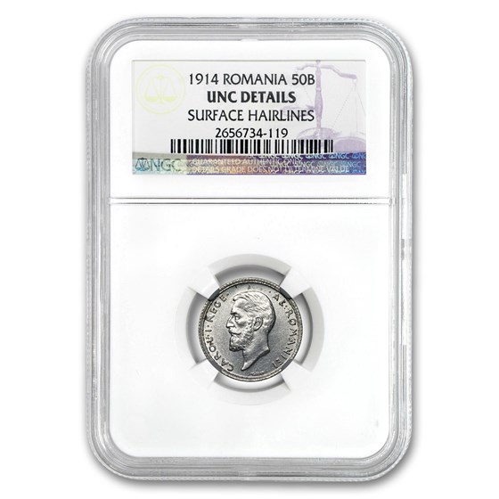 1914 Romania Silver 50 Bani Unc Details NGC 1914 Romania Silver 50 Bani Unc Details NGC