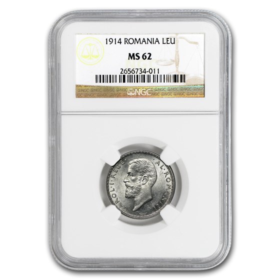 1914 Romania Silver Leu MS-62 NGC 1914 Romania Silver Leu MS-62 NGC
