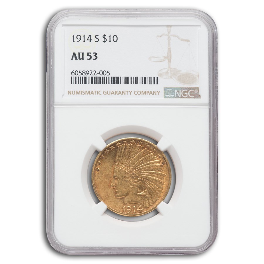 1914-S $10 Indian Gold Eagle AU-53 NGC