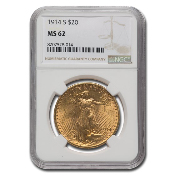 1914-S $20 Saint-Gaudens Gold Double Eagle MS-62 NGC