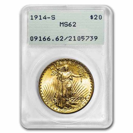 1914-S $20 Saint-Gaudens Gold Double Eagle MS-62 PCGS (Rattler) 1914-S $20 Saint-Gaudens Gold Double Eagle MS-62 PCGS (Rattler)