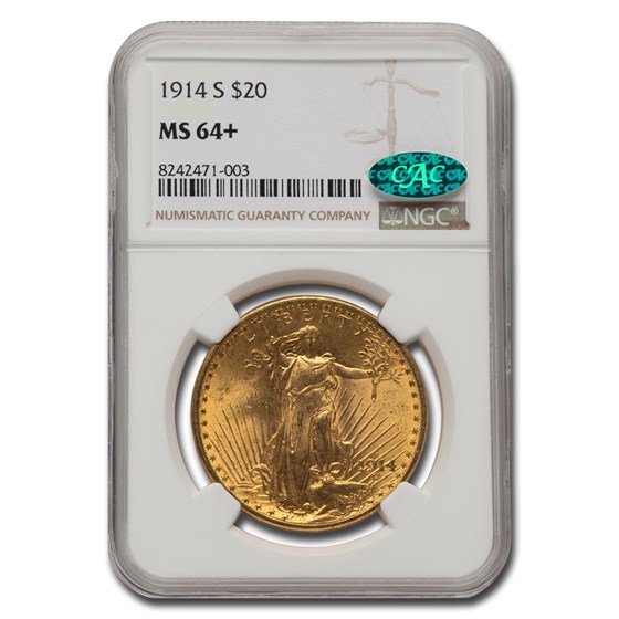 1914-S $20 Saint-Gaudens Gold Double Eagle MS-64+ NGC CAC 1914-S $20 Saint-Gaudens Gold Double Eagle MS-64+ NGC CAC