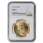 1914-S $20 St Gaudens Gold Double Eagle MS-63 NGC