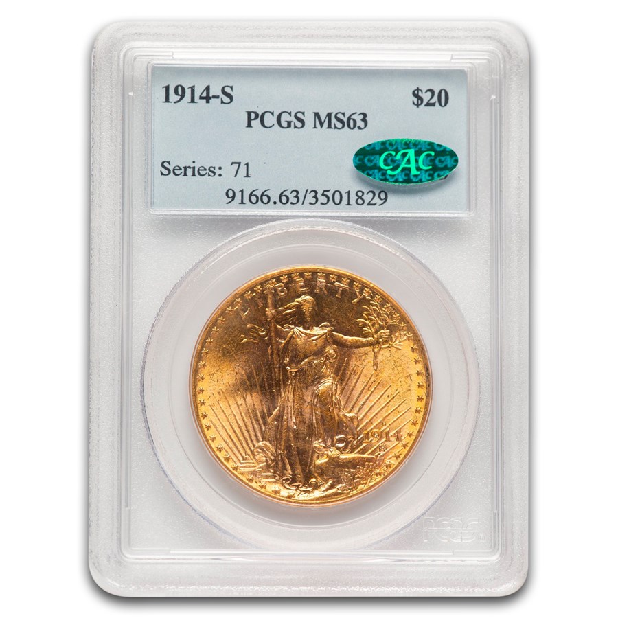 1914-S $20 St Gaudens Gold Double Eagle MS-63 PCGS CAC