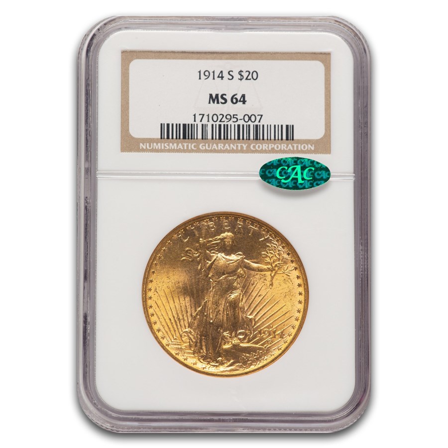1914-S $20 St Gaudens Gold Double Eagle MS-64 NGC CAC