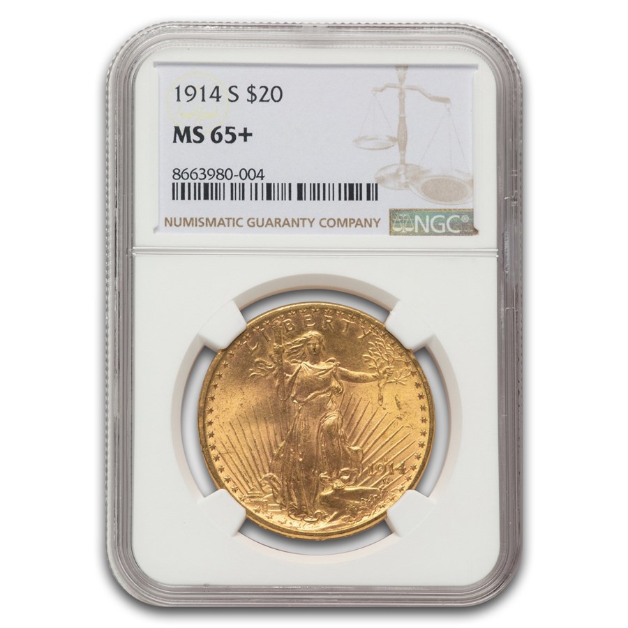 1914-S $20 St Gaudens Gold Double Eagle MS-65+ NGC