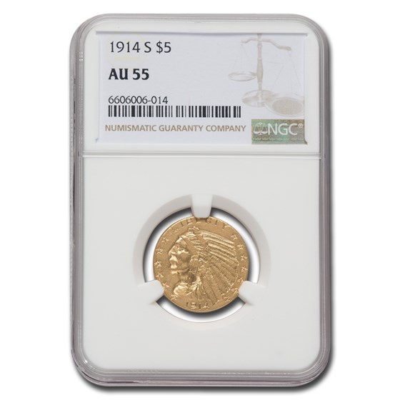 1914-S $5 Indian Gold Half Eagle AU-55 NGC 1914-S $5 Indian Gold Half Eagle AU-55 NGC