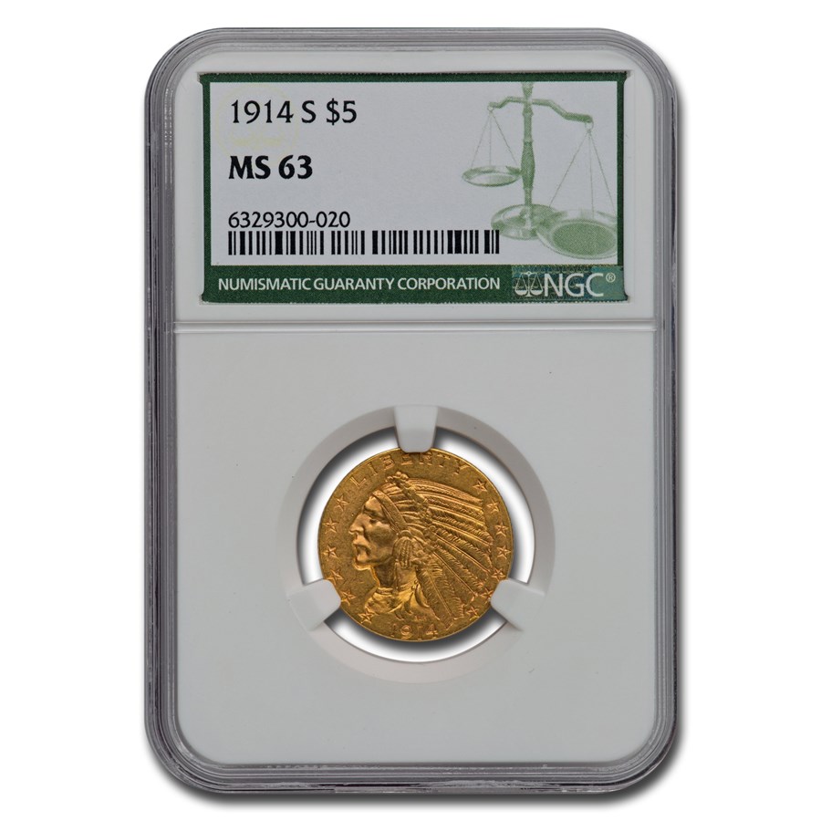 1914-S $5 Indian Gold Half Eagle MS-63 NGC (Green Label)