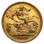 1914-S Australia Gold 1/2 Sovereign AU