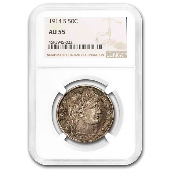 1914-S Barber Half Dollar AU-55 NGC 1914-S Barber Half Dollar AU-55 NGC