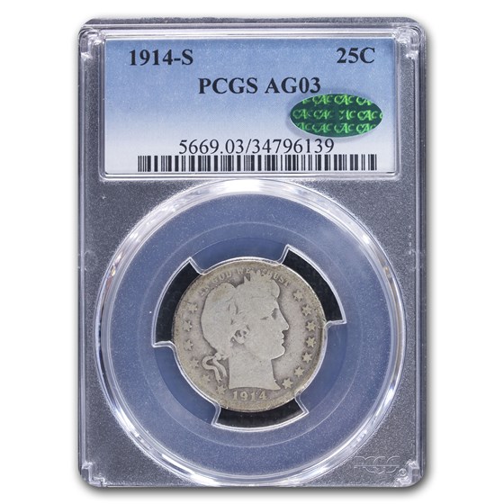 1914-S Barber Quarter AG-3 PCGS CAC 1914-S Barber Quarter AG-3 PCGS CAC
