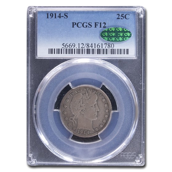 1914-S Barber Quarter Fine-12 PCGS CAC 1914-S Barber Quarter Fine-12 PCGS CAC