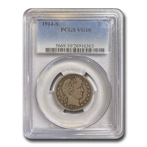1914-S Barber Quarter VG-10 PCGS 1914-S Barber Quarter VG-10 PCGS