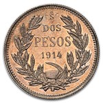 1914-So Chile 2 Pesos Pattern MS-60 NGC