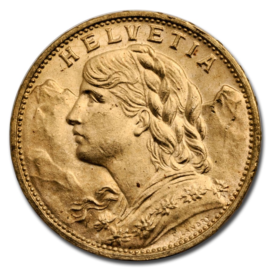 Buy 1914 Swiss Gold 20 Francs Helvetia BU | APMEX