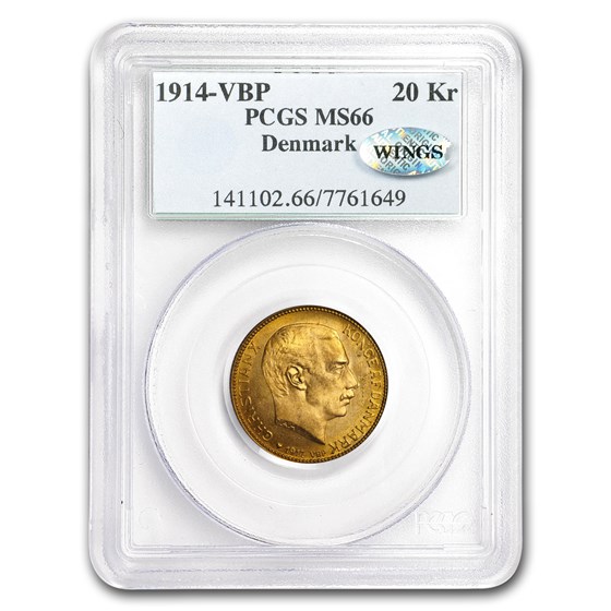 1914-VBP Denmark Gold 20 Kroner Christian X MS-66 PCGS 1914-VBP Denmark Gold 20 Kroner Christian X MS-66 PCGS