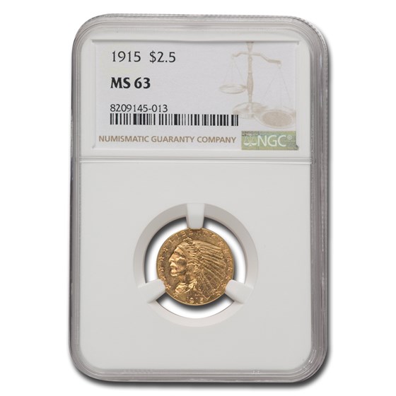 1915 $2.50 Indian Gold Quarter Eagle MS-63 NGC 1915 $2.50 Indian Gold Quarter Eagle MS-63 NGC