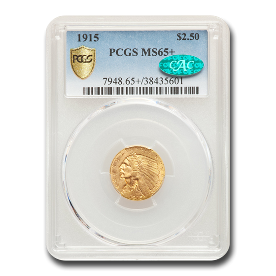1915 $2.50 Indian Gold Quarter Eagle MS-65+ PCGS CAC 1915 $2.50 Indian Gold Quarter Eagle MS-65+ PCGS CAC