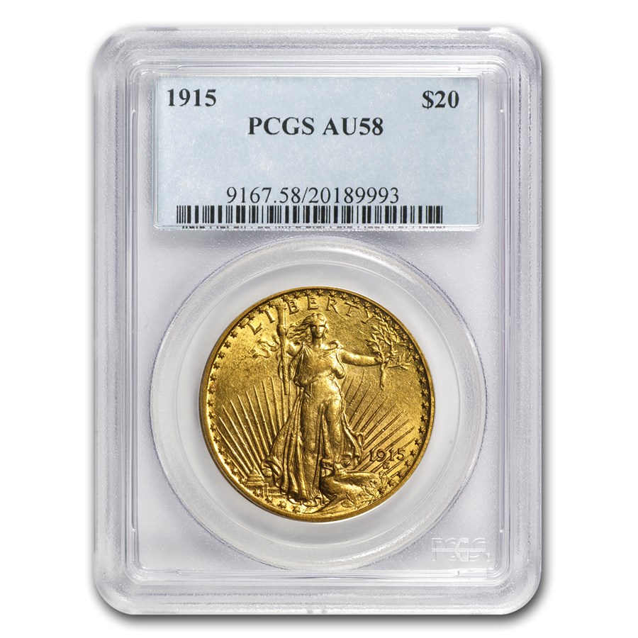 1915 $20 St Gaudens Gold Double Eagle AU-58 PCGS