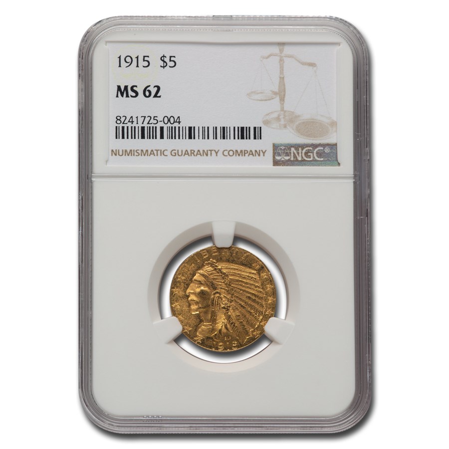 1915 $5 Indian Gold Half Eagle MS-62 NGC