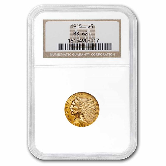 1915 $5 Indian Gold Half Eagle MS-62 NGC