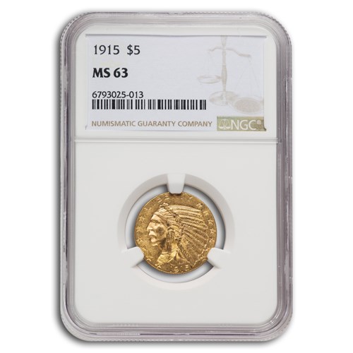 1915 $5 Indian Gold Half Eagle MS-63 NGC 1915 $5 Indian Gold Half Eagle MS-63 NGC