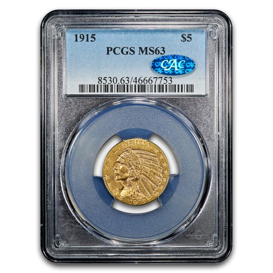 1915 $5 Indian Gold Half Eagle MS-63 PCGS CAC