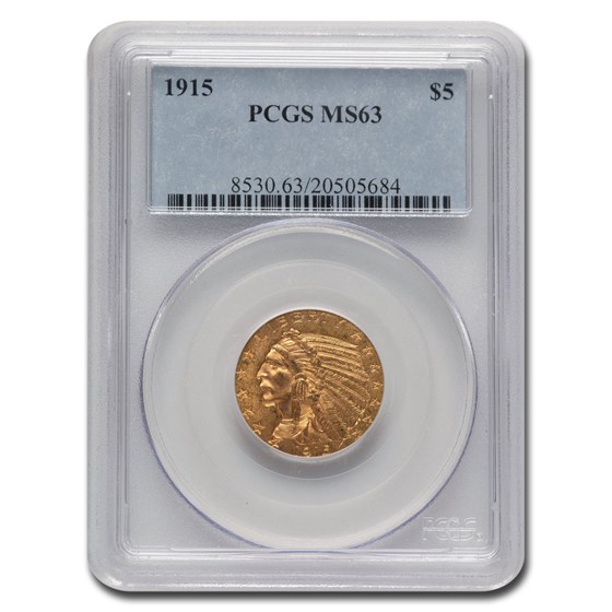 1915 $5 Indian Gold Half Eagle MS-63 PCGS 1915 $5 Indian Gold Half Eagle MS-63 PCGS