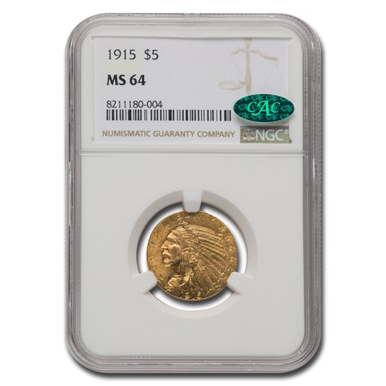 1915 $5 Indian Gold Half Eagle MS-64 NGC CAC 1915 $5 Indian Gold Half Eagle MS-64 NGC CAC