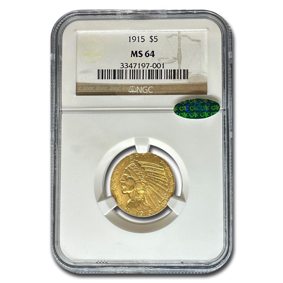 1915 $5 Indian Gold Half Eagle MS-64 NGC CAC