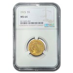 1915 $5 Indian Gold Half Eagle MS-64 NGC
