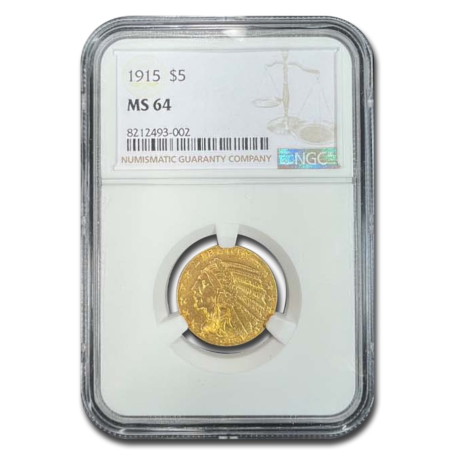 1915 $5 Indian Gold Half Eagle MS-64 NGC