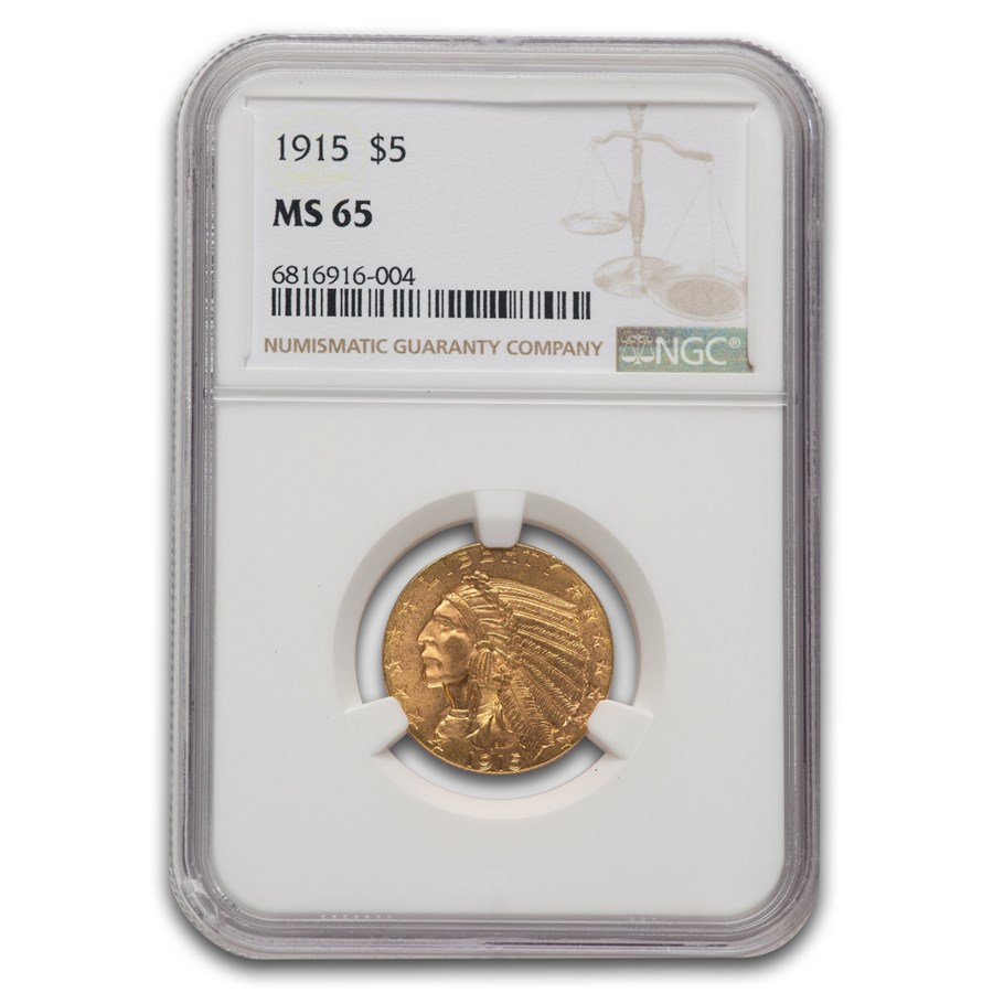 1915 $5 Indian Gold Half Eagle MS-65 NGC