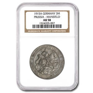 1915-A Prussia Silver 3 Mark Mansfeld AU-58 NGC 1915-A Prussia Silver 3 Mark Mansfeld AU-58 NGC