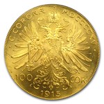 1915 Austria Gold 100 Corona PCGS Gem Unc (WTC Recovery)