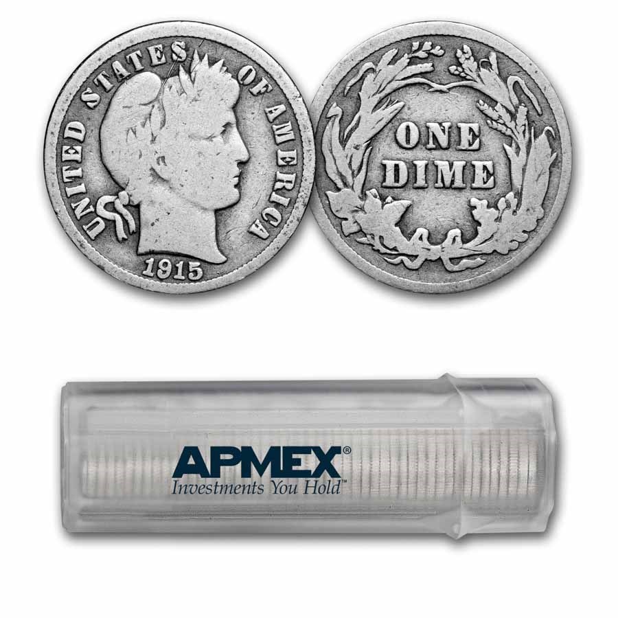 1915 Barber Dime 50-Coin Roll Avg Circ