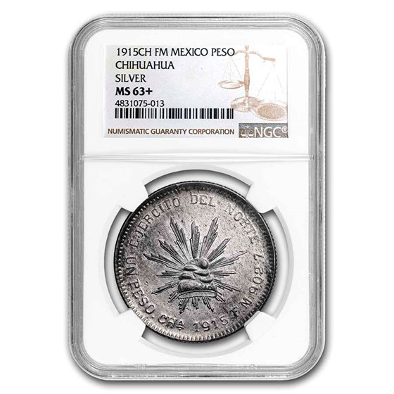 1915 Cha-FM Mexico Peso MS-63+ NGC (Chihuahua) 1915 Cha-FM Mexico Peso MS-63+ NGC (Chihuahua)
