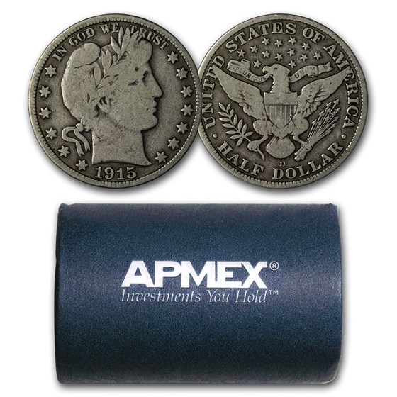 1915-D Barber Half Dollar 20-Coin Roll Avg Circ 1915-D Barber Half Dollar 20-Coin Roll Avg Circ