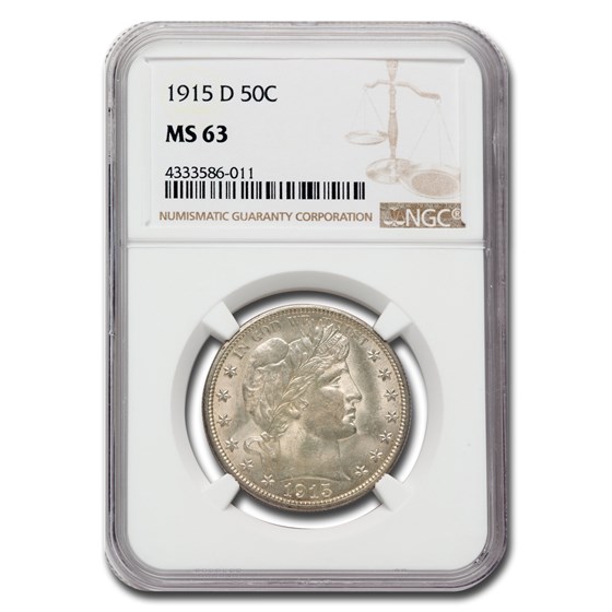 1915-D Barber Half Dollar MS-63 NGC 1915-D Barber Half Dollar MS-63 NGC