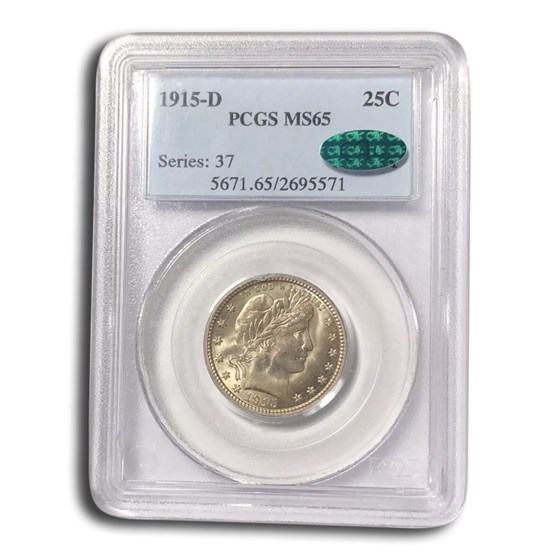 1915-D Barber Quarter MS-65 PCGS CAC 1915-D Barber Quarter MS-65 PCGS CAC