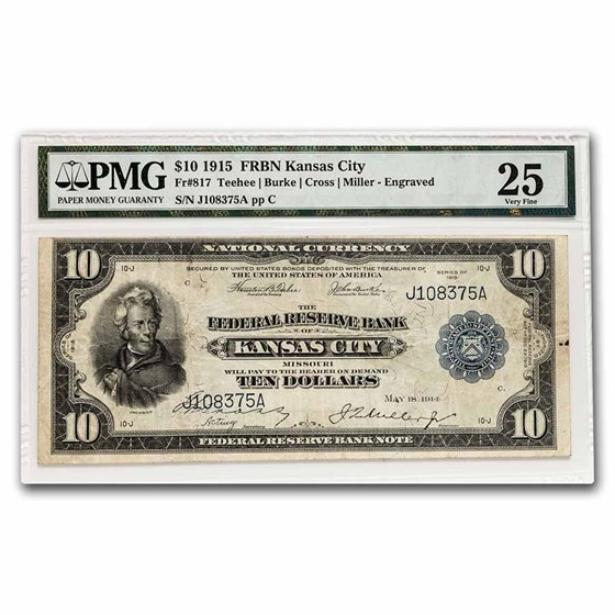 1915 (J-Kansas City) $10 FRBN VF-25 PMG (Fr#817A1) 1915 (J-Kansas City) $10 FRBN VF-25 PMG (Fr#817A1)