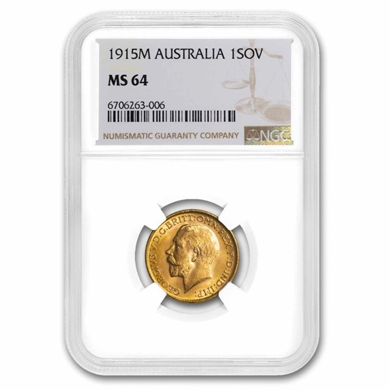 1915-M Australia Gold Sovereign George V MS-64 NGC 1915-M Australia Gold Sovereign George V MS-64 NGC