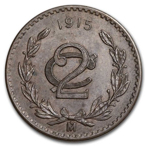 1915 Mexico Bronze "Zapata Issue" 2 Centavos AU 1915 Mexico Bronze "Zapata Issue" 2 Centavos AU