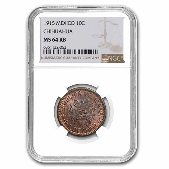 1915 Mexico Copper 10 Centavos Chihuahua MS-64 NGC (Red/Brown) 1915 Mexico Copper 10 Centavos Chihuahua MS-64 NGC (Red/Brown)