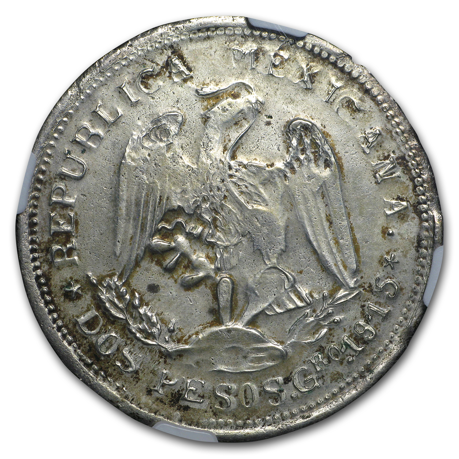 Buy 1915 Mexican Silver 2 Pesos Campo Morado AU Details NGC | APMEX