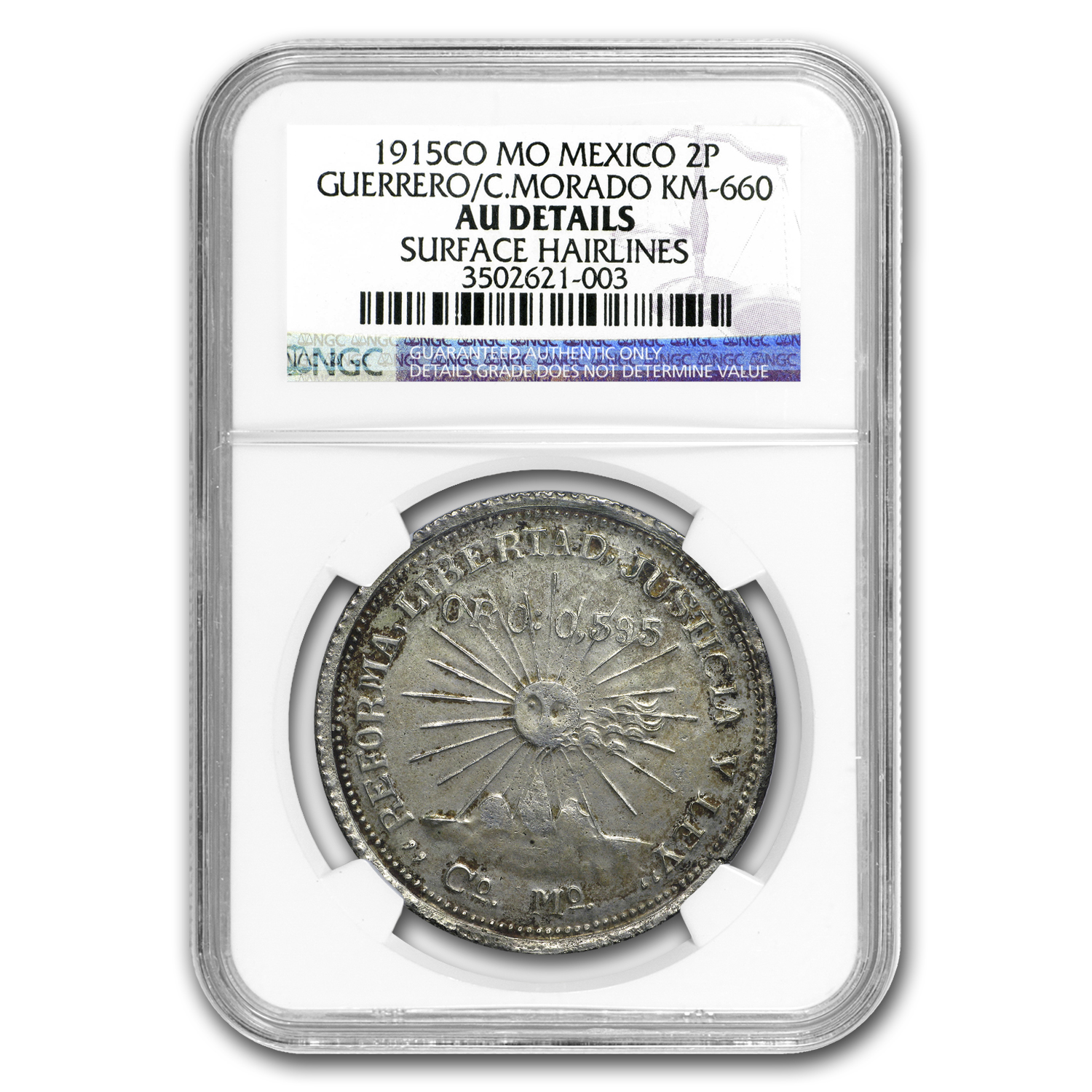 Buy 1915 Mexico Silver 2 Pesos Campo Morado AU Details NGC | APMEX