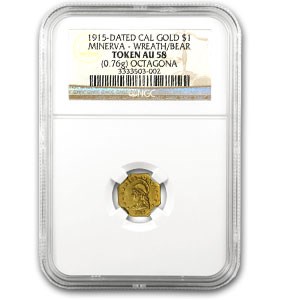1915 Minerva Octagonal One Dollar Gold AU-58 NGC 1915 Minerva Octagonal One Dollar Gold AU-58 NGC