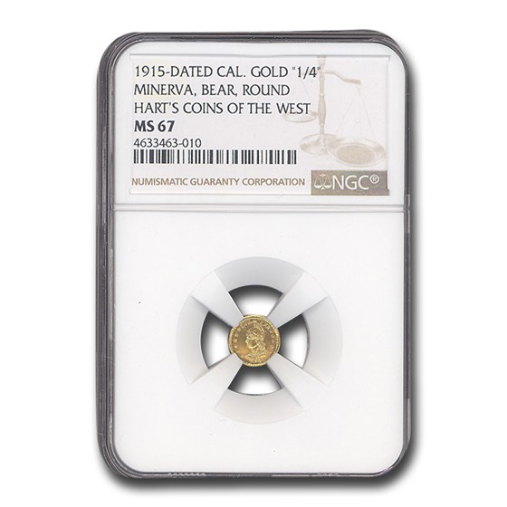 1915 Minerva Round 1/4 Dollar Gold MS-67 NGC 1915 Minerva Round 1/4 Dollar Gold MS-67 NGC