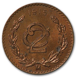1915-Mo Mexico 2 Centavos Bronze BU Details KM#420 (Red/Brown) 1915-Mo Mexico 2 Centavos Bronze BU Details KM#420 (Red/Brown)