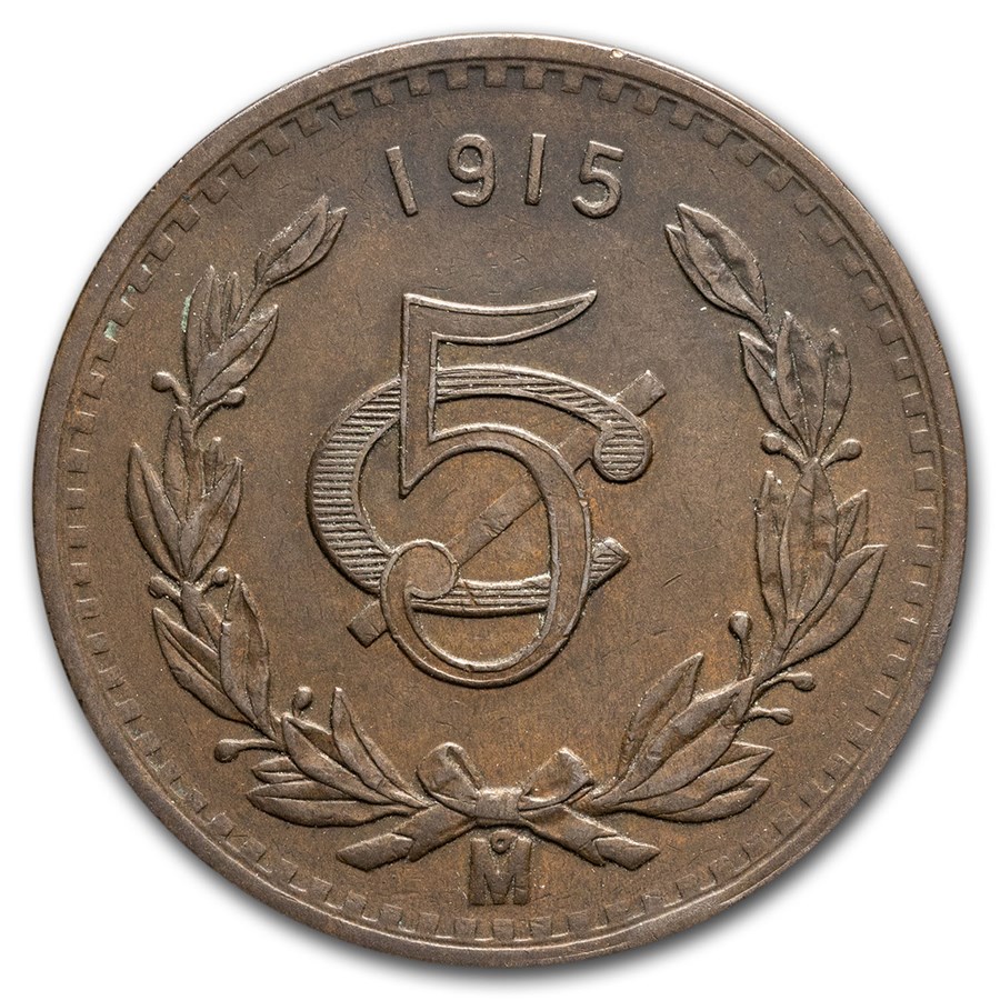 1915-Mo Mexico Bronze 5 Centavos VF
